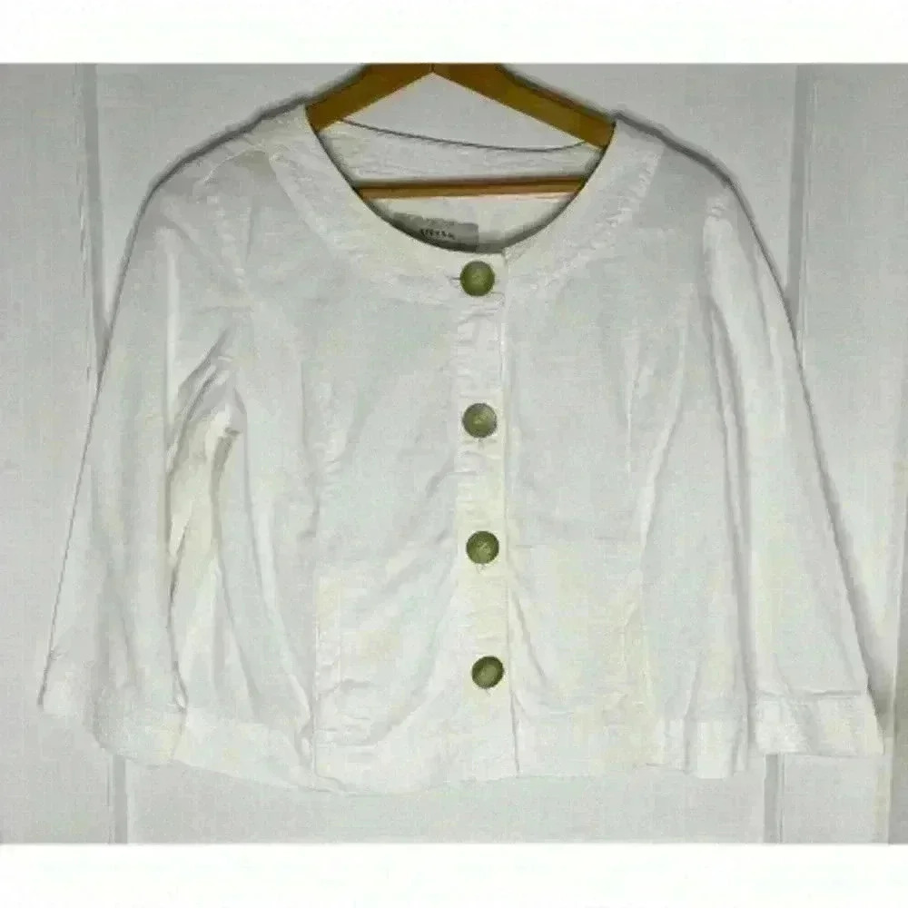 White Cotton Rounded  Neck Jacket Size 14